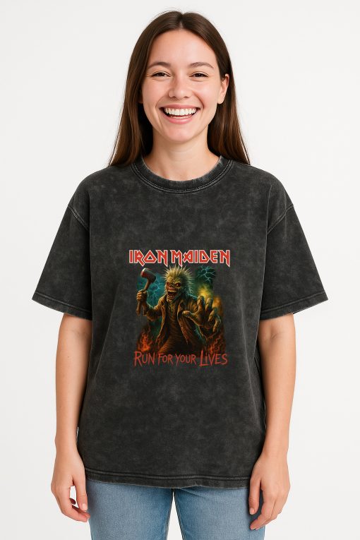 Official Iron Maiden Run For Your Lives World Tour 2025 2026 Acid Washed Tshirt 1 - Zonebrick.com