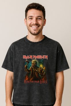 Official Iron Maiden Run For Your Lives World Tour 2025 2026 Acid Washed Tshirt 2 - Zonebrick.com