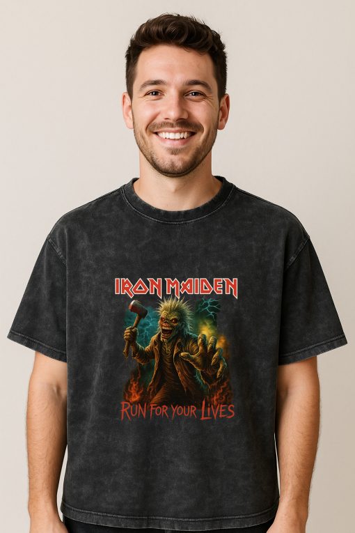 Official Iron Maiden Run For Your Lives World Tour 2025 2026 Acid Washed Tshirt 2 - Zonebrick.com