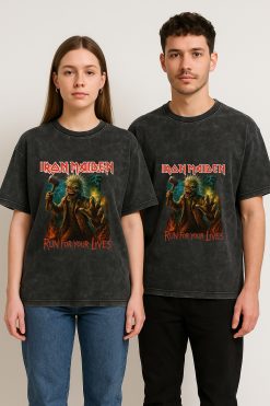 Official Iron Maiden Run For Your Lives World Tour 2025 2026 Acid Washed Tshirt - Zonebrick.com