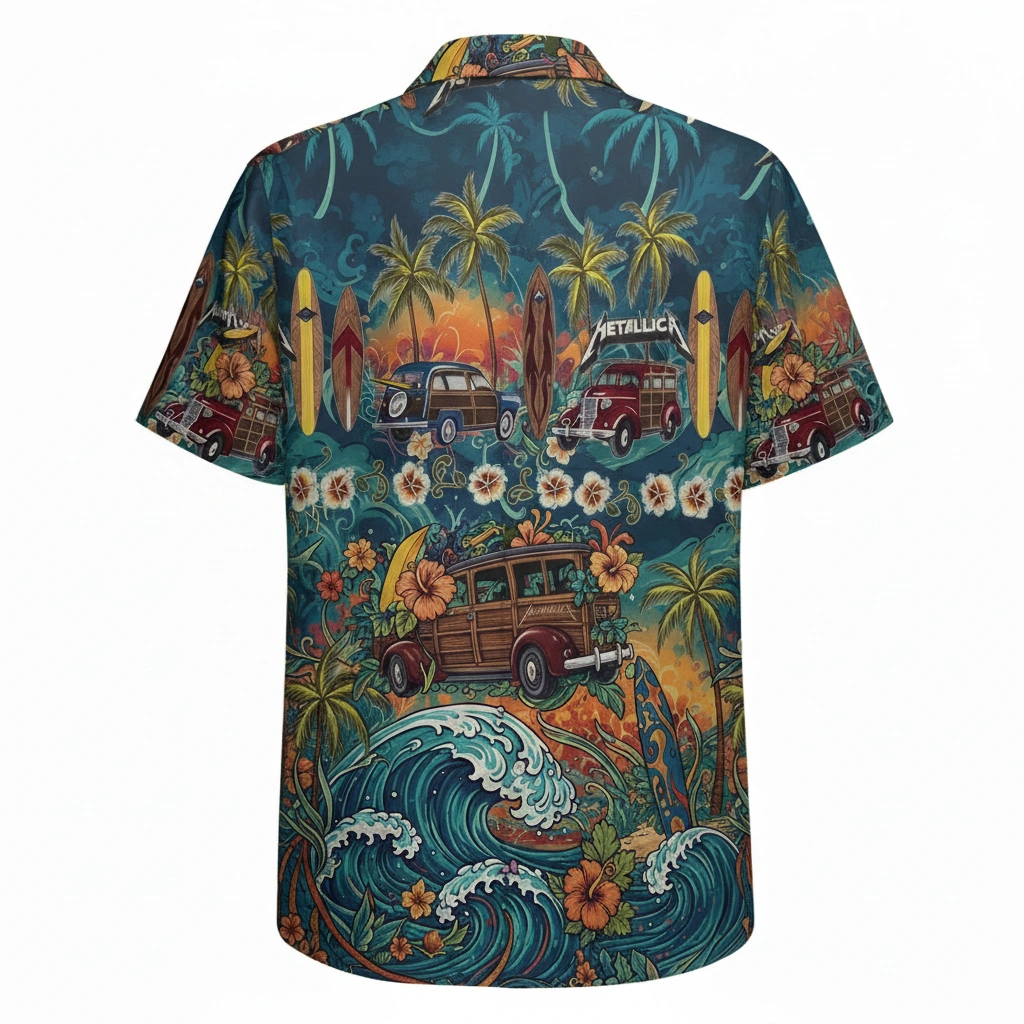 Metallica Aloha Surf Van Hawaiian Shirt Blue Orange 2 - Zonebrick.com