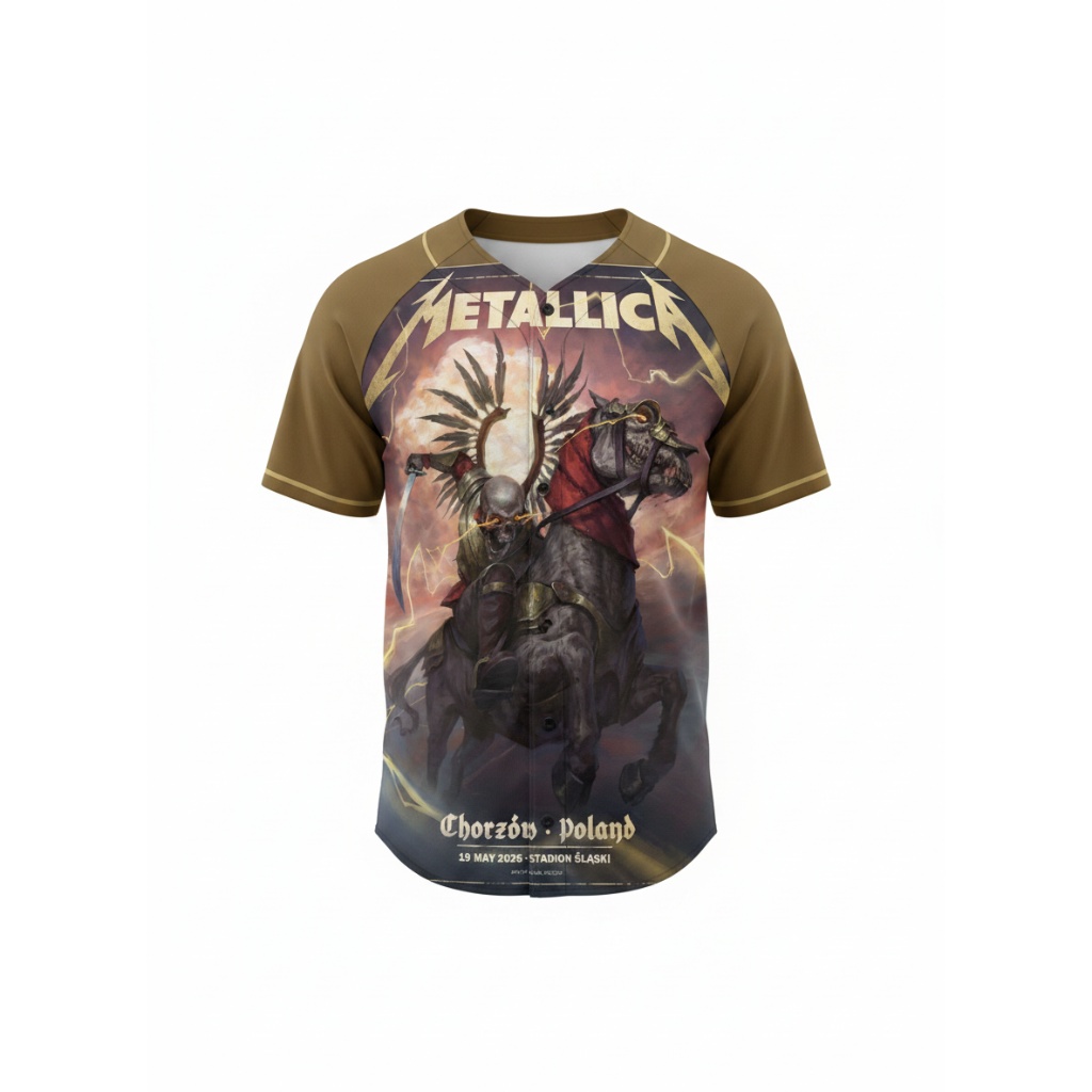 Metallica Chorzon Poland Tour Baseball Jersey Khaki - Zonebrick.com