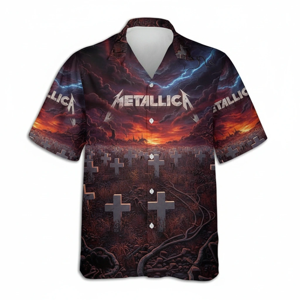 Metallica Dark Sunset Cemetery Graphic Hawaiian Shirt 1 - Zonebrick.com
