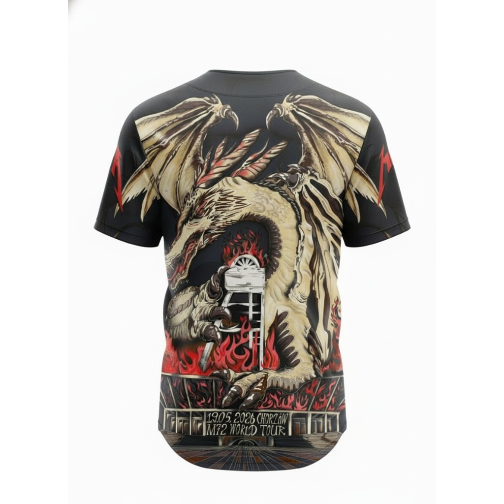 Metallica Dragon Fire M72 World Tour Black Baseball Jersey 1 - Zonebrick.com