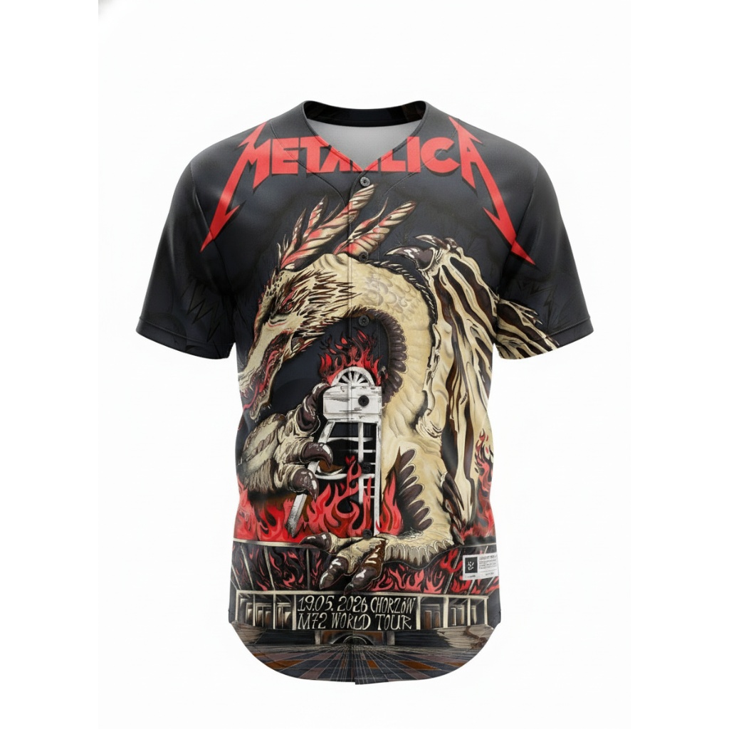 Metallica Dragon Fire M72 World Tour Black Baseball Jersey - Zonebrick.com