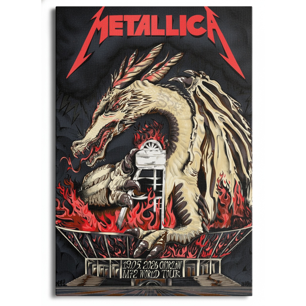 Metallica Dragon Fire M72 World Tour Black Poster Art Print Chorzow Poland Stadion Slaski T Shirt May 19 2026 - Zonebrick.com