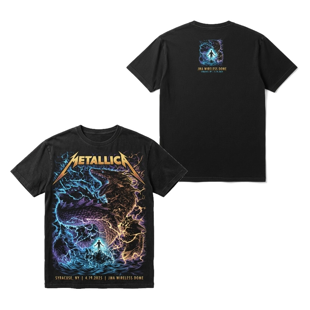 Metallica Dragon Lightning Black 2d Acid Wash T Shirt Syracuse Concert - Zonebrick.com