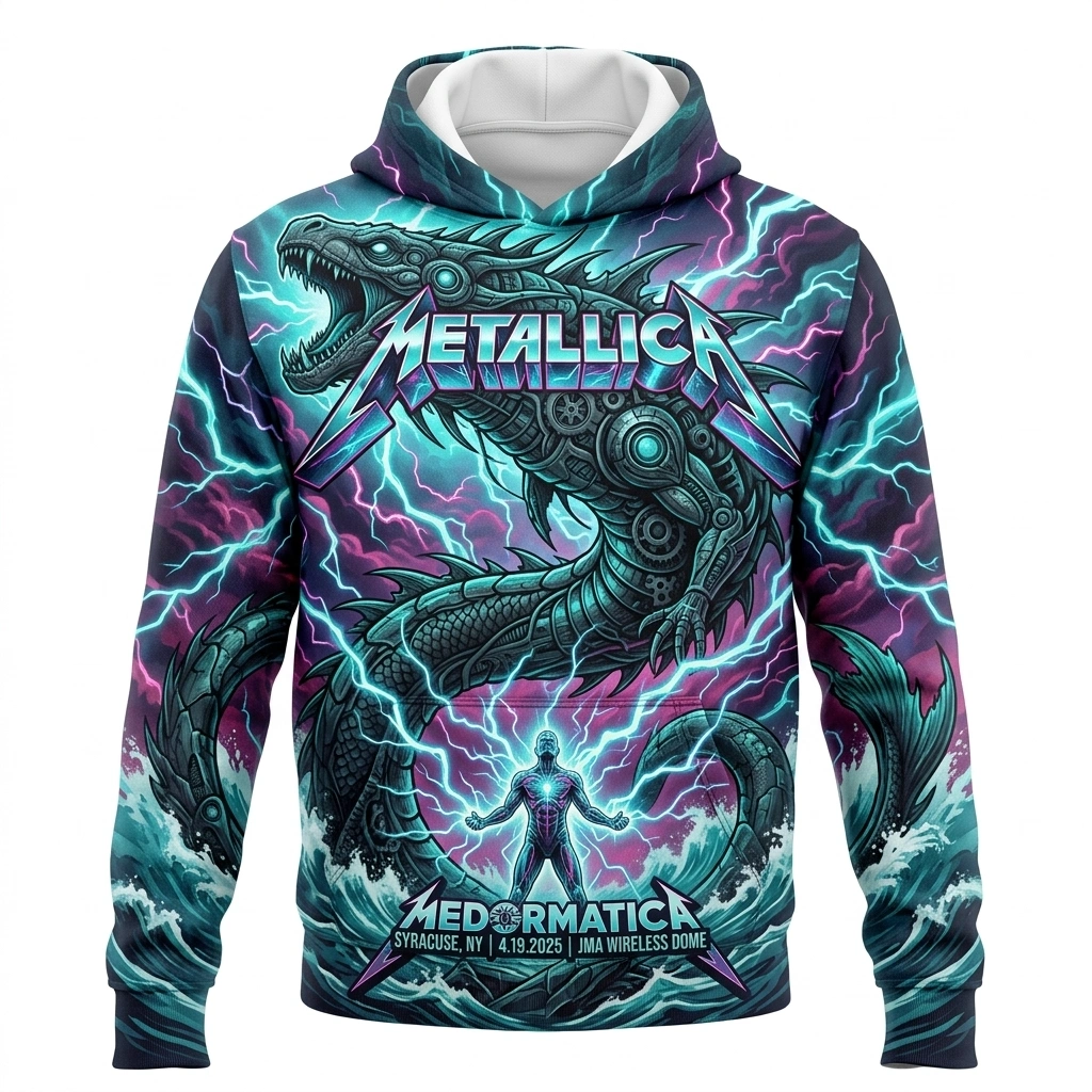 Metallica Dragon Lightning Print 3d Hoodie Blue Purple Concert 1 - Zonebrick.com