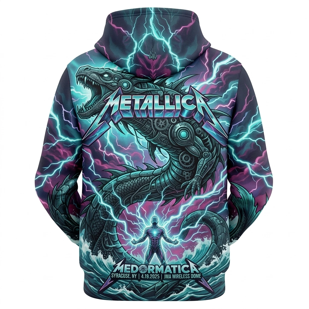 Metallica Dragon Lightning Print 3d Hoodie Blue Purple Concert 2 - Zonebrick.com