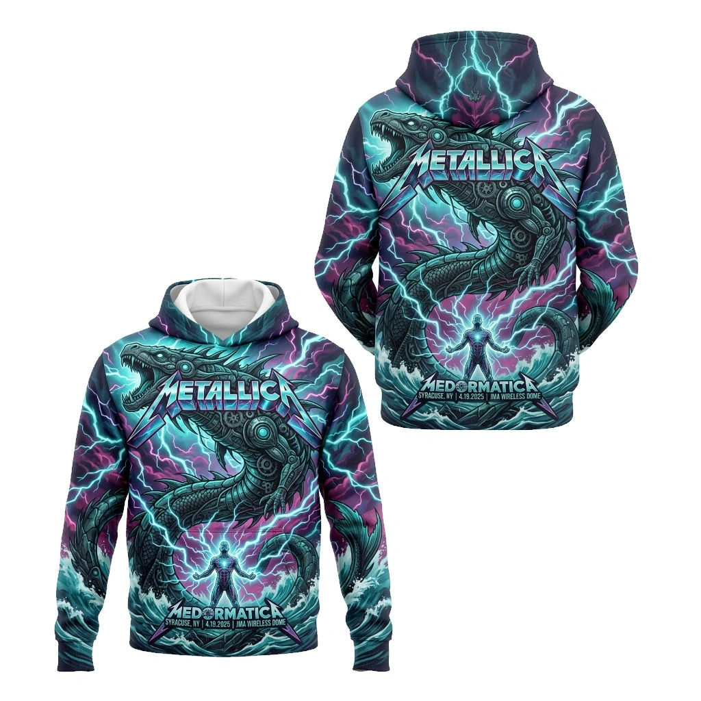 Metallica Dragon Lightning Print 3d Hoodie Blue Purple Concert - Zonebrick.com