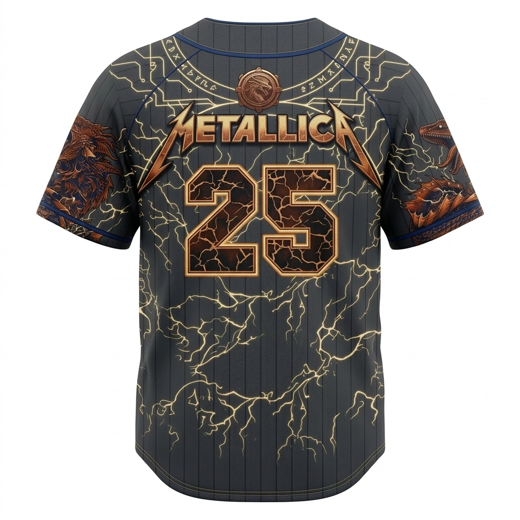 Metallica Dragon Thunder Baseball Jersey Dark Gray 2 - Zonebrick.com