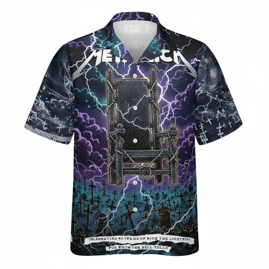 Metallica Electric Chair Lightning Print Hawaiian Shirt 1 - Zonebrick.com