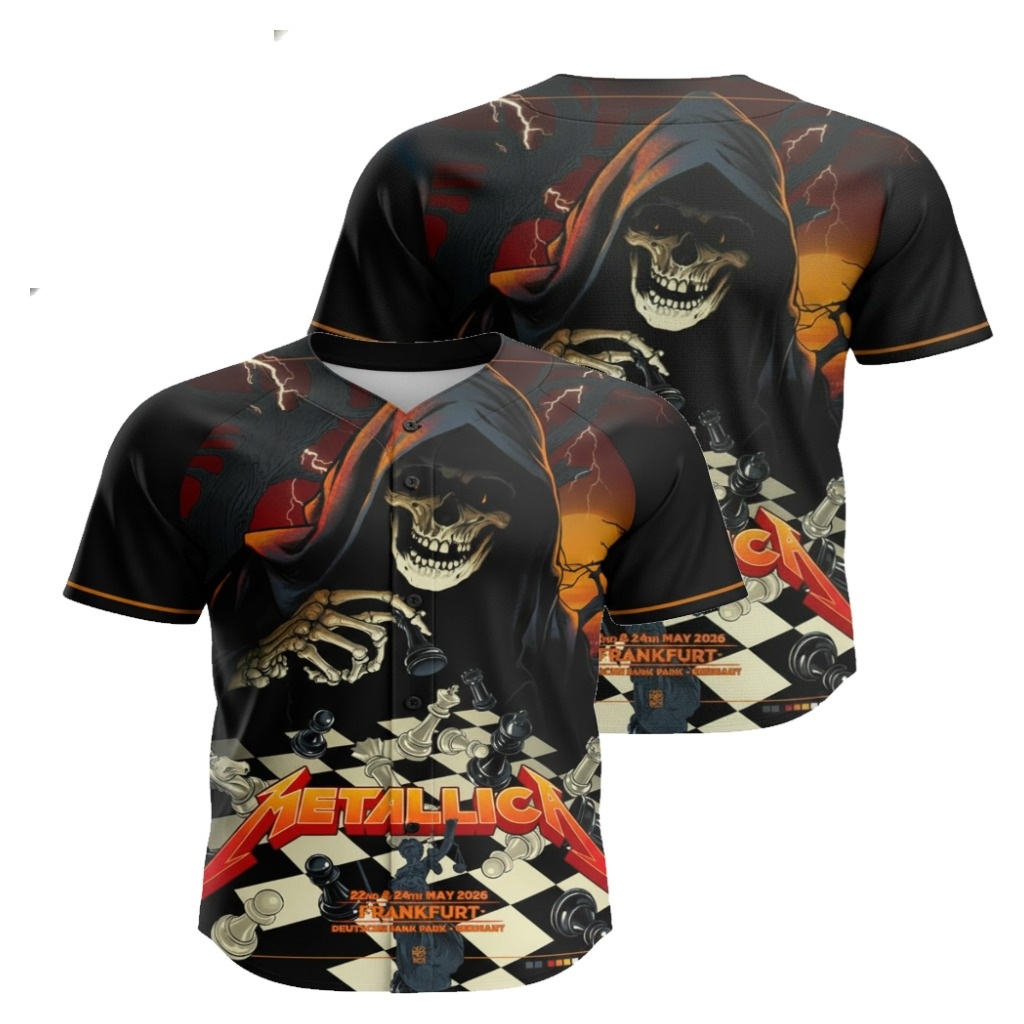 Metallica Frankfurt Germany Grim Reaper Chess Black Baseball Jersey 2026 Tour - Zonebrick.com