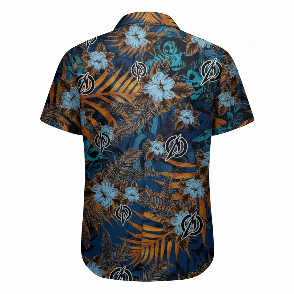 Metallica Hawaiian Shirt Blue Floral Palm Design 2 - Zonebrick.com