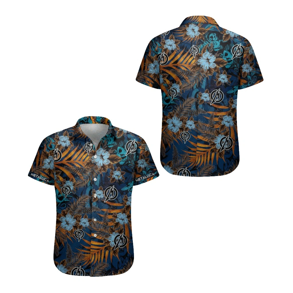 Metallica Hawaiian Shirt Blue Floral Palm Design - Zonebrick.com
