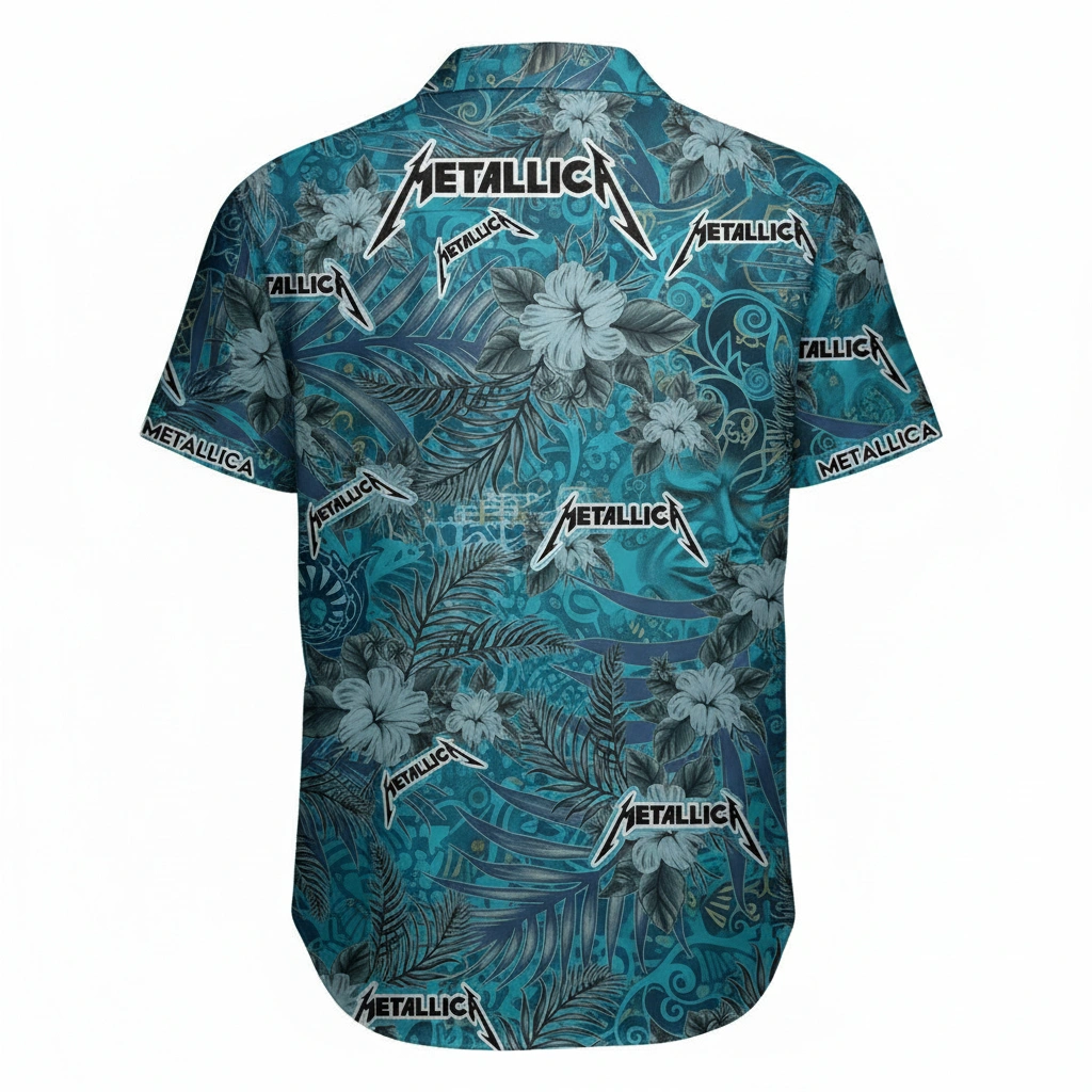 Metallica Hawaiian Shirt Teal Floral Print Band Merch 2 - Zonebrick.com