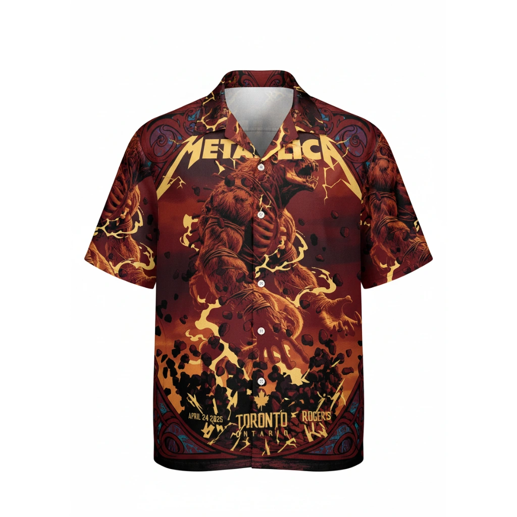 Metallica Monster Print Hawaiian Shirt Red Orange Concert 1 - Zonebrick.com