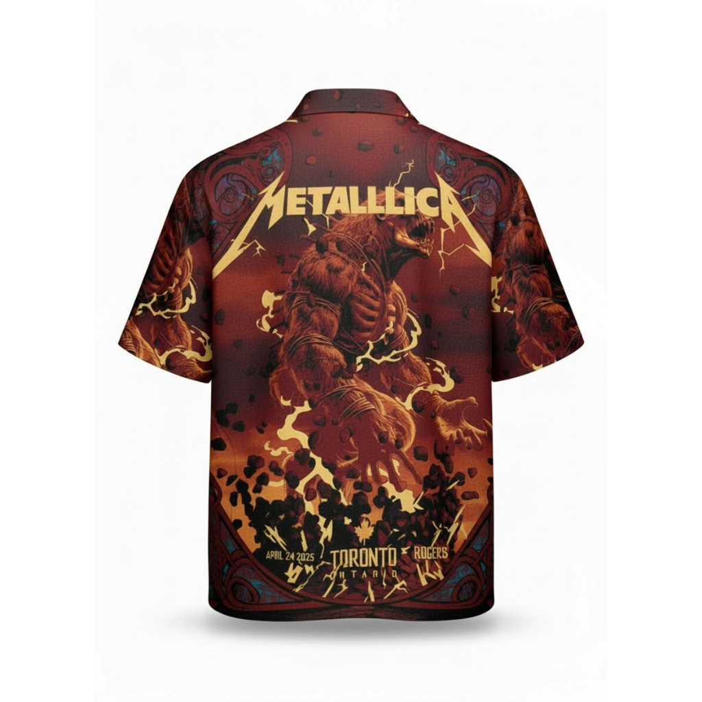 Metallica Monster Print Hawaiian Shirt Red Orange Concert 2 - Zonebrick.com