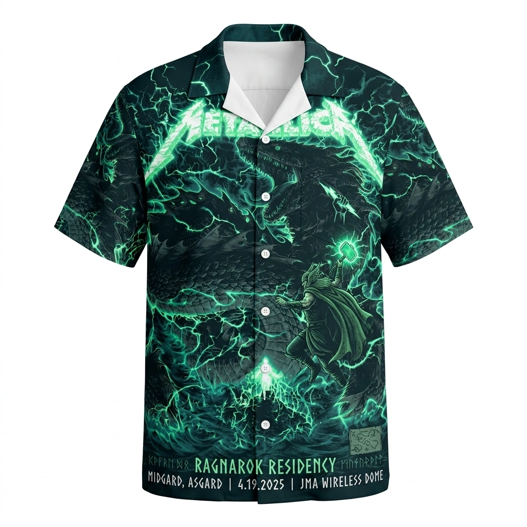 Metallica Ragnarok Residency Green Dragon Hawaiian Shirt 1 - Zonebrick.com