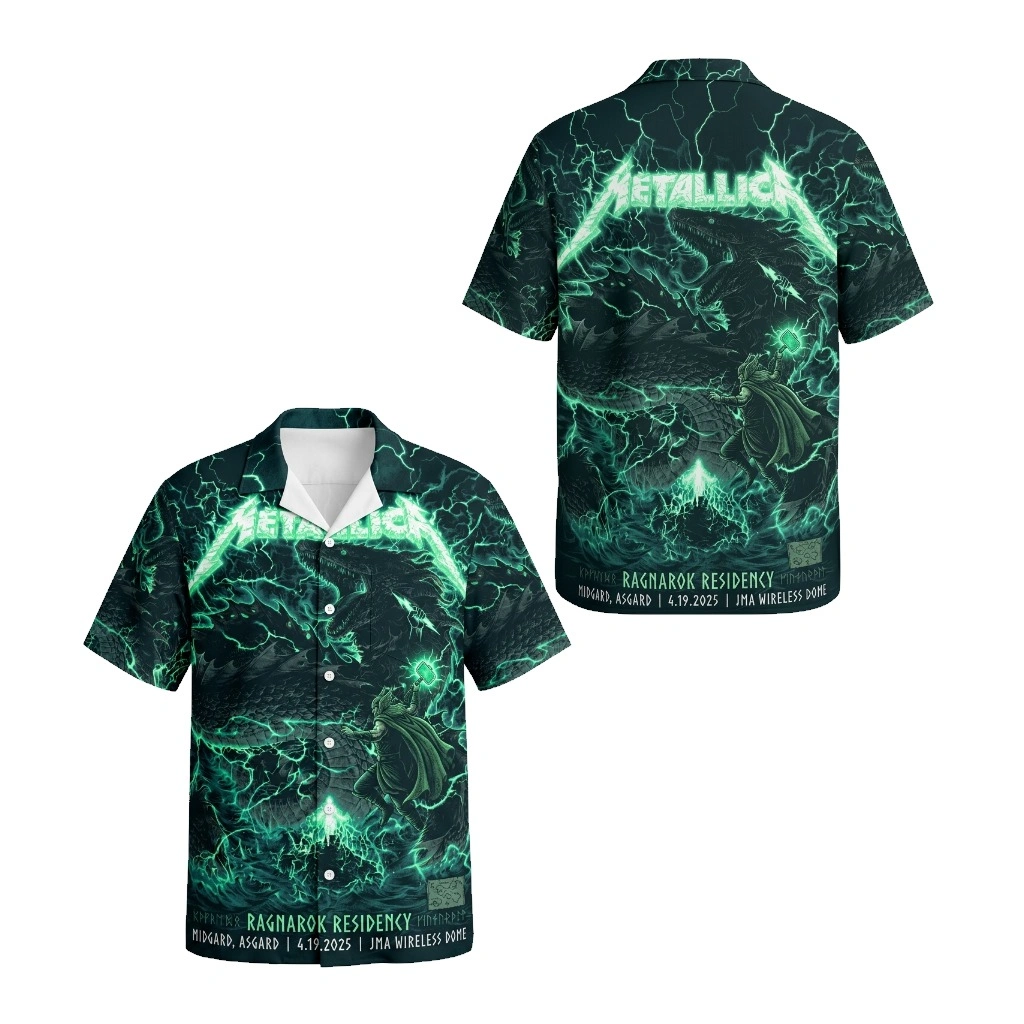 Metallica Ragnarok Residency Green Dragon Hawaiian Shirt - Zonebrick.com
